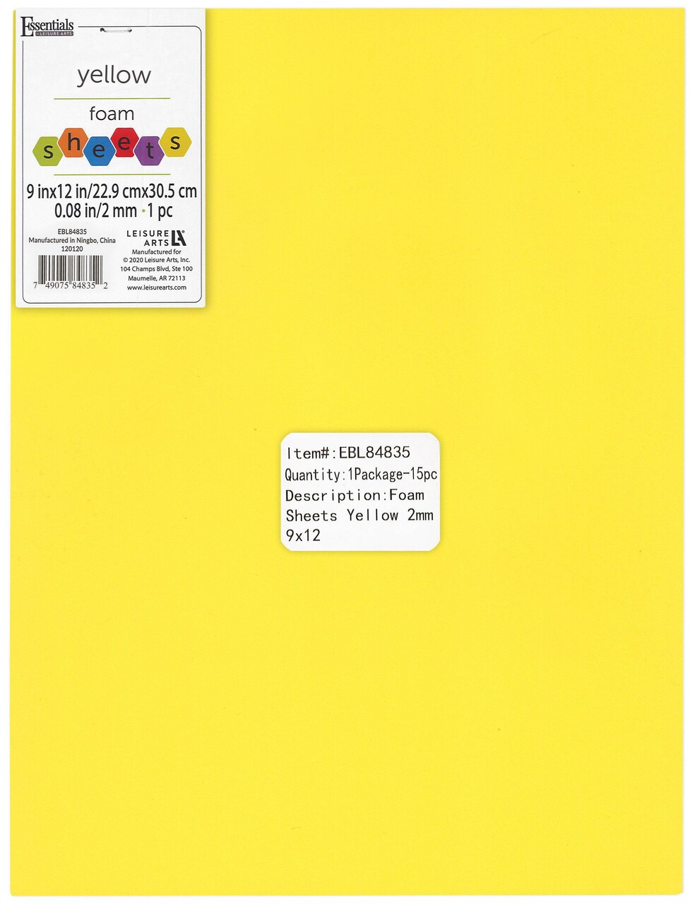 Essentials By Leisure Arts Arts Foam Sheet 9x12" 2mm Yellow 15pc